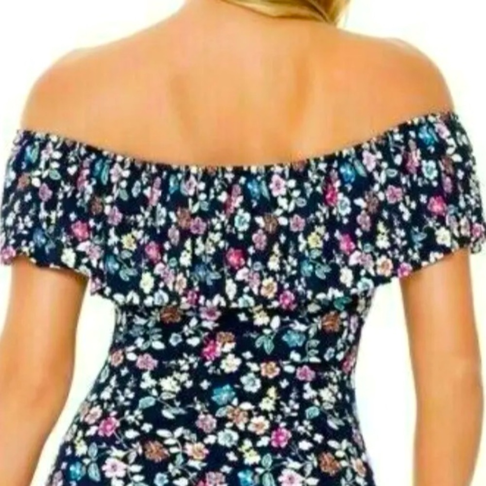 Swim Solutions Navy Blue Off-The-Shoulder One-Piece Swimsuit - Picture 4 of 7